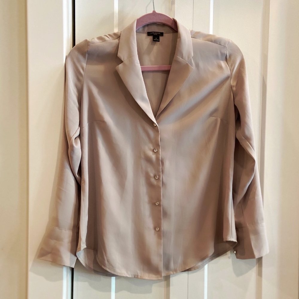 Silky Ann Taylor grey blouse with jewel buttons